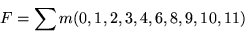 \begin{eqnarray*}F = \sum{m(0,1,2,3,4,6,8,9,10,11)}
\end{eqnarray*}
